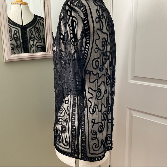 BLACK EMBROIDERED/LACE CARDIGAN, VINTAGE, SIZE:L - Picture 4 of 10